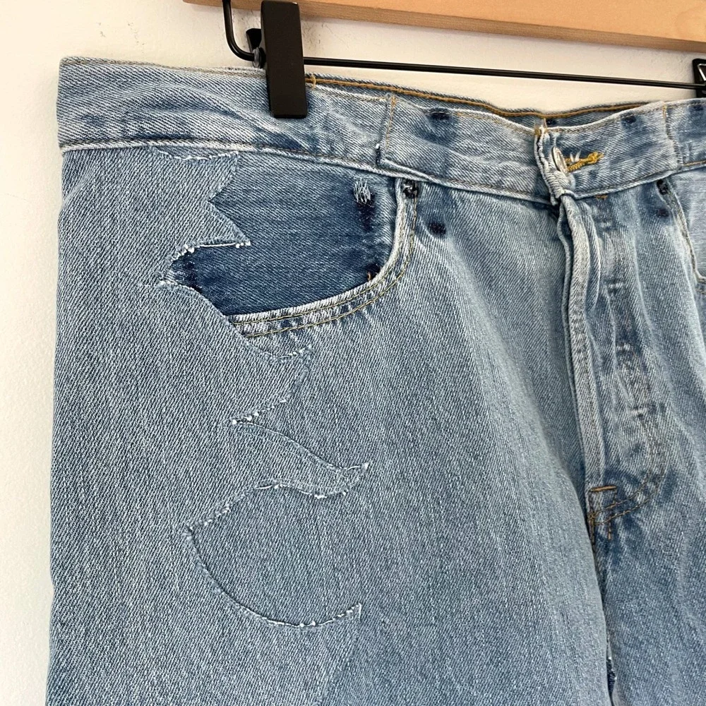 Levis Upcycled Denim Fringe Skirt XL Flame Stitch Western Cowgirl Festival